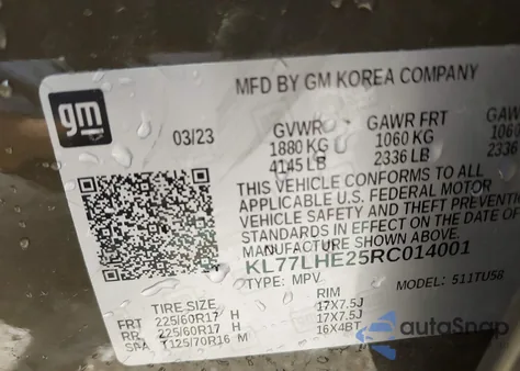 2024 Chevrolet Trax Fwd Lt z USA, uszkodzony, nr VIN KL77LHE25RC014001